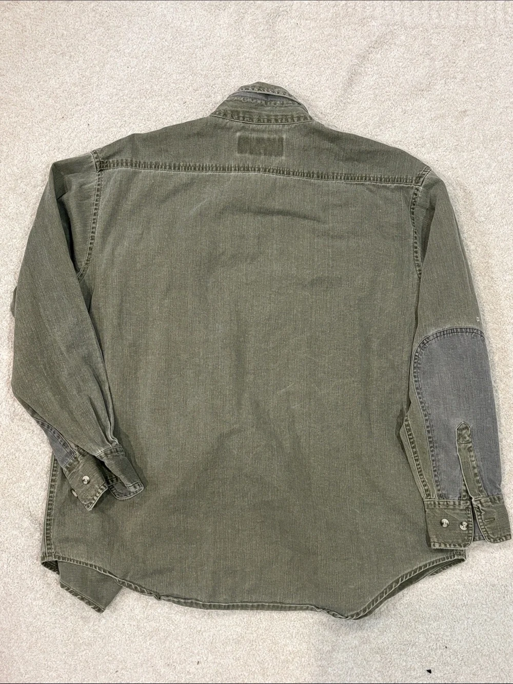 Remington Men's Olive Green Work Shirt Jacket with Contrast Elbow Patch